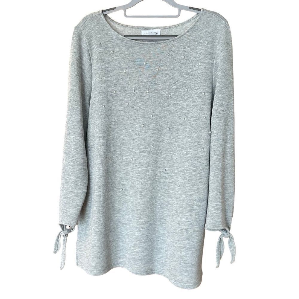 Liz Clairborne Long Sleeve Lightweight Sweater with Pearls / Gray - Size XL